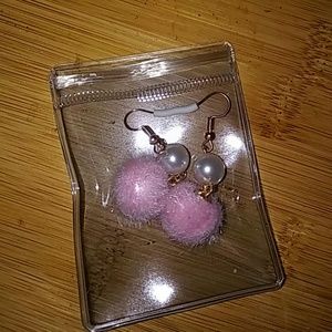 Pretty stylish pink pom pom earrings